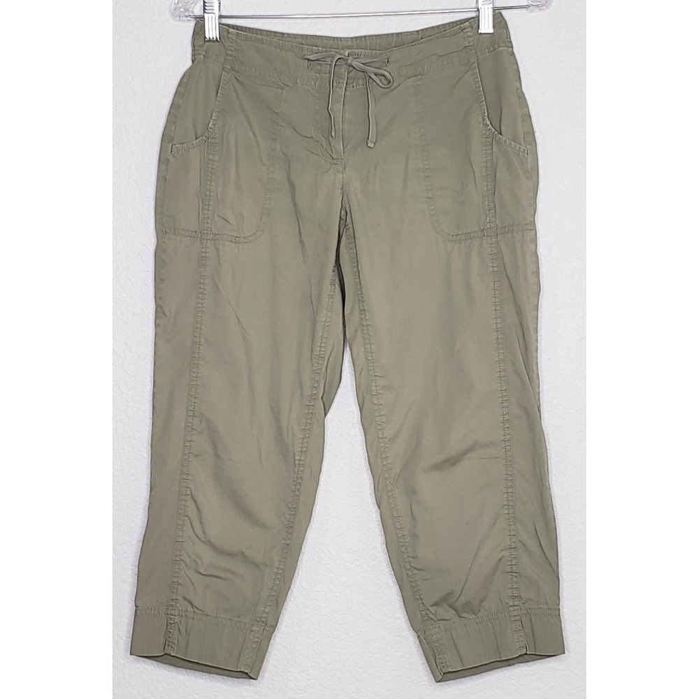 J.Jill‎ Cropped Capri Pants 2 Petite Tan Button/Drawstring Waist Lightweight